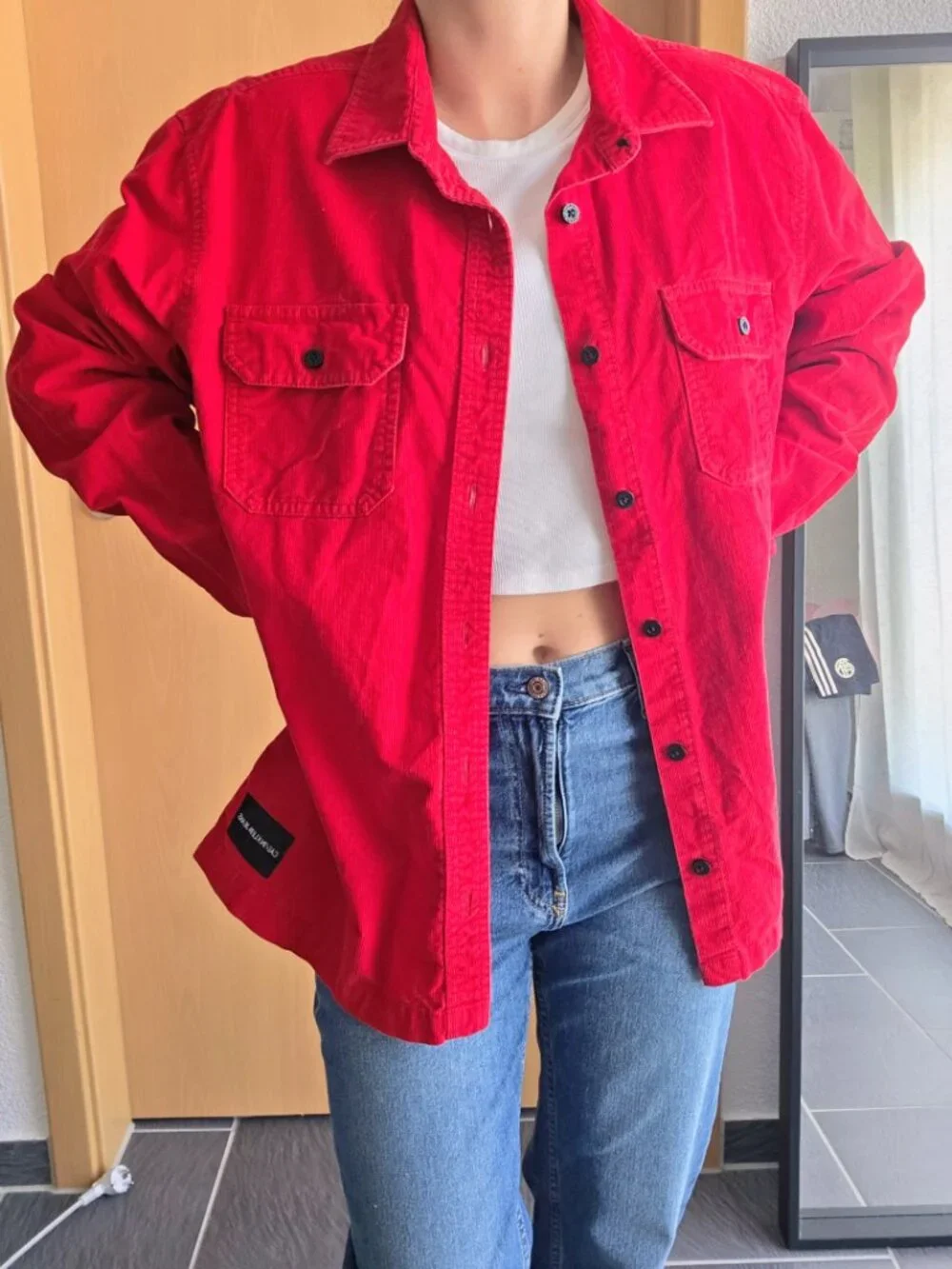 Calvin Klein Jeans Red Corduroy Button Down Shirt Jacket Shacket - Large